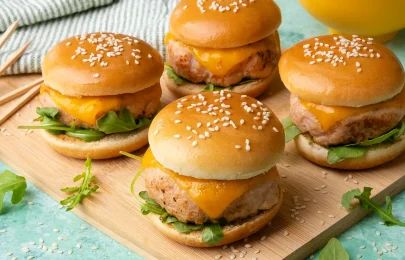 Desperte o Chef que há em si: Mini Hambúrguer de Frango com Rúcula e Queijo, para pais atarefados.